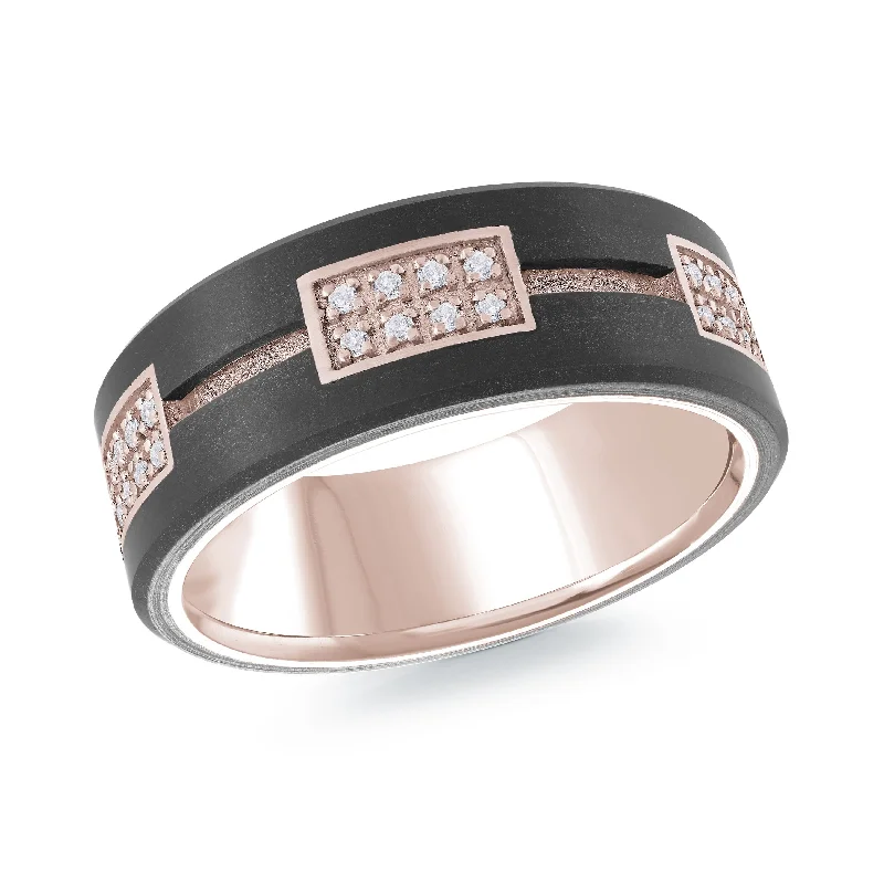 bridal set engagement ring for women-14K Rose Gold Ring from the Noir Collection by Malo - MRDA-160-8P