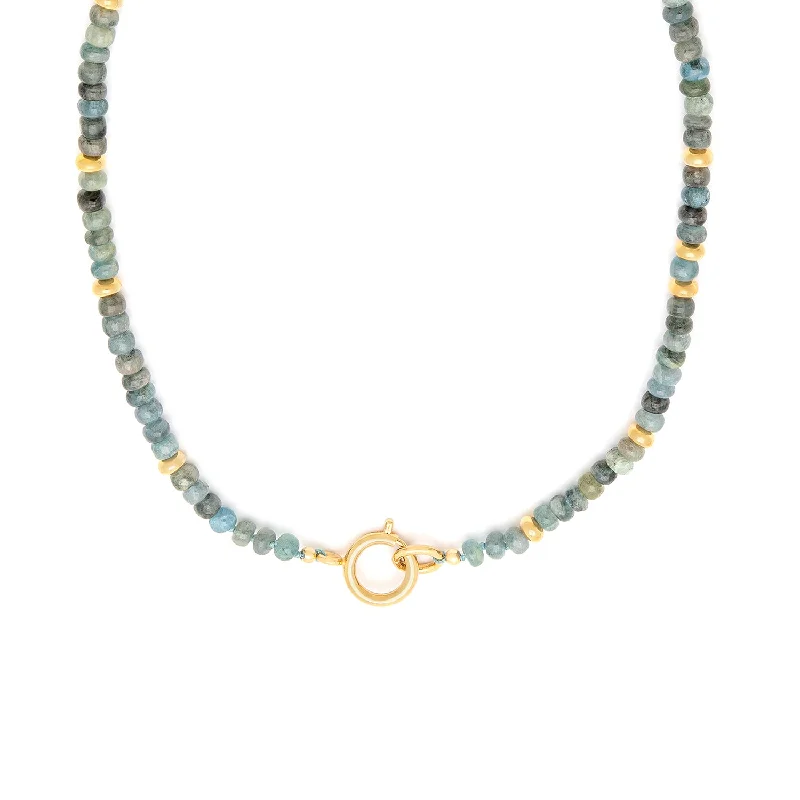 silver necklace for women-Gemstone Necklace | Smooth Moss Aquamarine