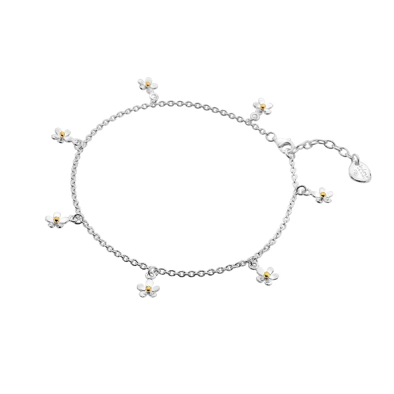 personalized anklet for women-Sea Gems Floral Tiny Daisy Anklet