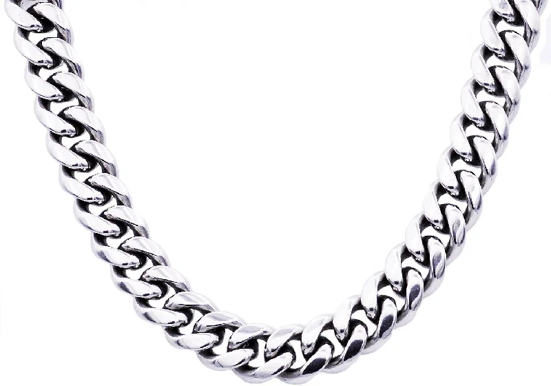 friendship necklace for women-Mens 14mm Stainless Steel Cuban Link Chain Necklace With Box Clasp