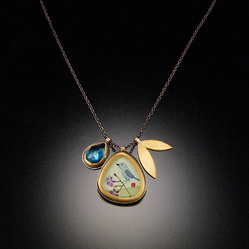 butterfly necklace for women-Bluebird Charm Necklace with Topaz