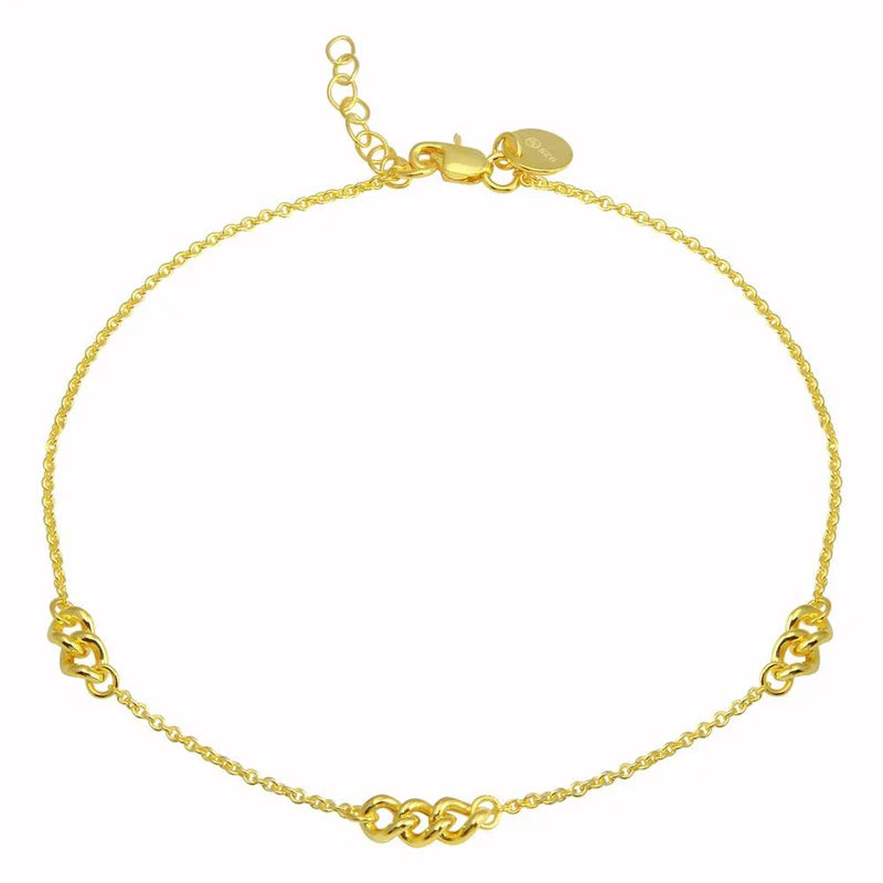 pearl bracelet for women-Silver 925 Gold Plated 3 Link Anklets