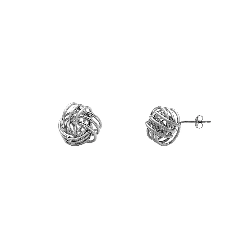 gemstone earrings for women-3 Row Love Knot Stud Earrings (Silver)