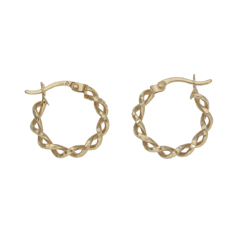 silver hoop earrings for women-New 9ct Gold Twisted Hoop Earrings