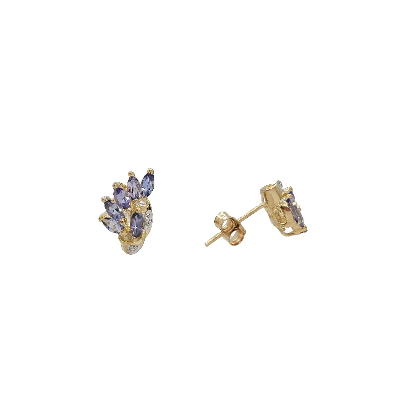 diamond earrings for women-Diamond Blooming Flowers Stud Earrings (14K)