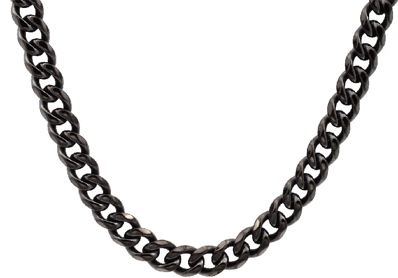 personalized necklace for women-Mens 10mm Gunmetal Stainless Steel Curb Link Chain Necklace