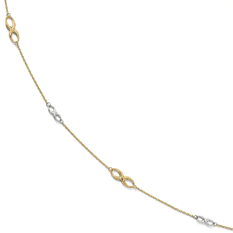 anklet with pearls for women-10k Two Tone Gold Polished Infinity Station Anklet, 9-10 Inch