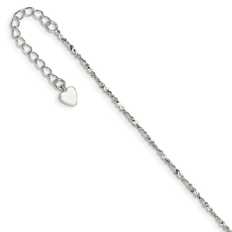 sterling silver anklet for women-Sterling Silver 1mm Twisted Serpentine Heart Anklet, 9-10.5 Inch