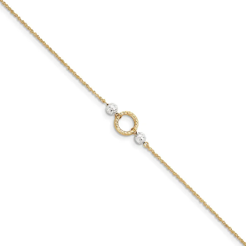 personalized anklet for women-14k Two-Tone Gold Ropa Chain, Circle and Bead Anklet, 9-10 Inch