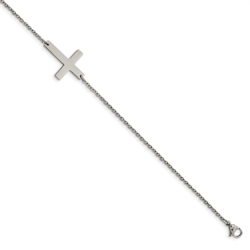 stackable bracelet for women-Stainless Steel Polished Sideways Cross Anklet