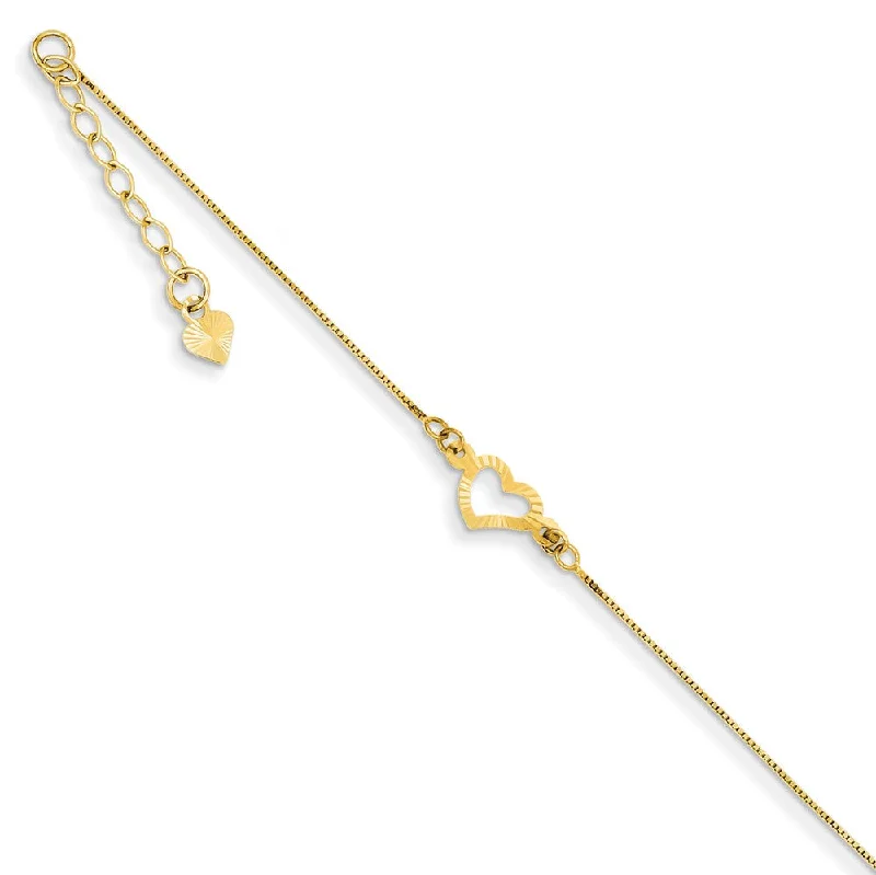 multi-layered bracelet for women-14k Yellow Gold Adjustable Heart Anklet, 9 Inch