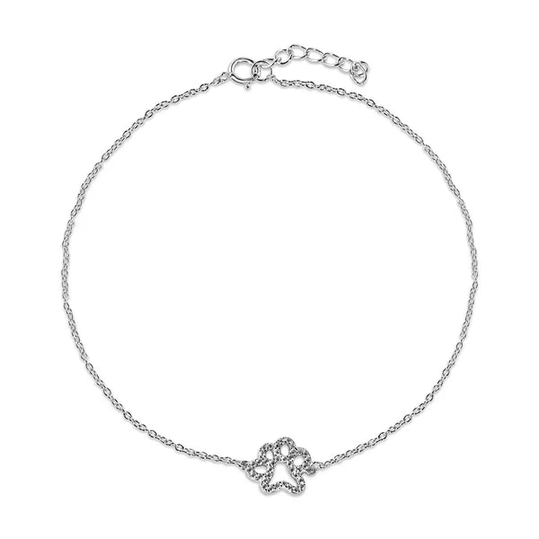 flower bracelet for women-Rhodium Plated 925 Sterling Silver CZ Dog Paw Anklet