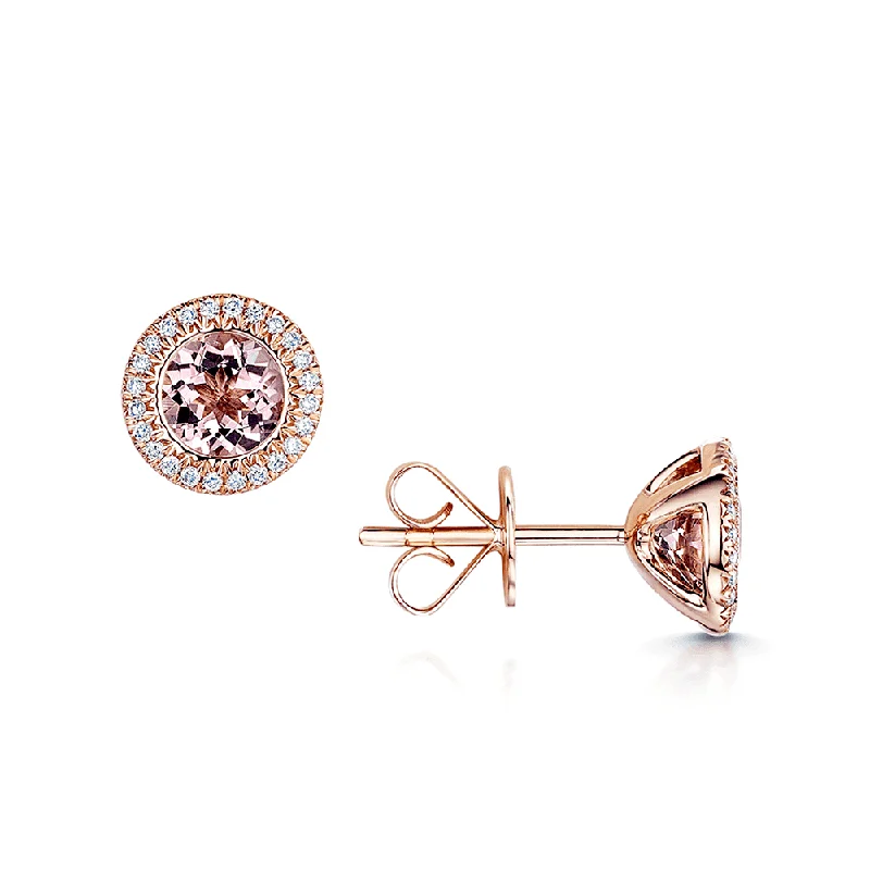 crystal earrings for women-18ct Rose Gold Morganite And Diamond Stud Earrings