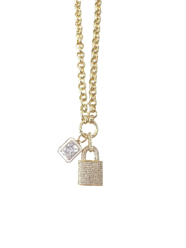 adjustable necklace for women-Diamond Lock Necklace