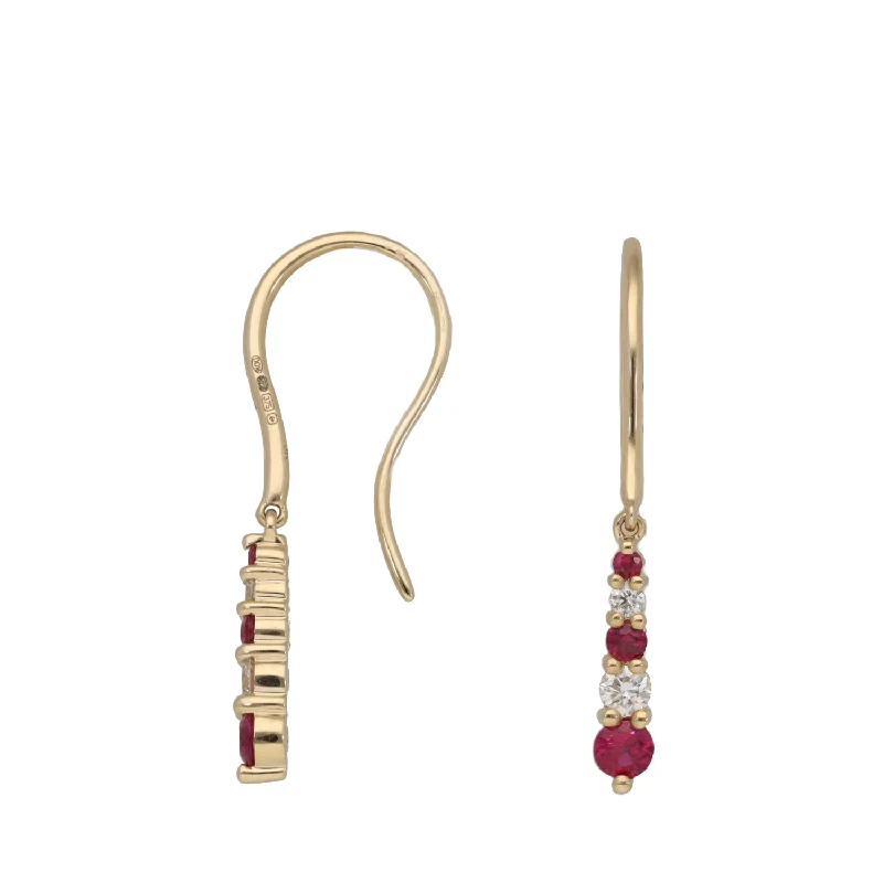 emerald earrings for women-New 9ct Gold Diamond & Ruby Drop Earrings