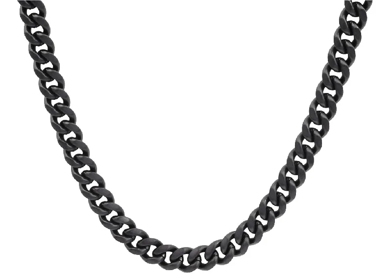 rose gold necklace for women-Mens 8mm Black Stainless Steel Cuban Link Chain Necklace With Box Clasp