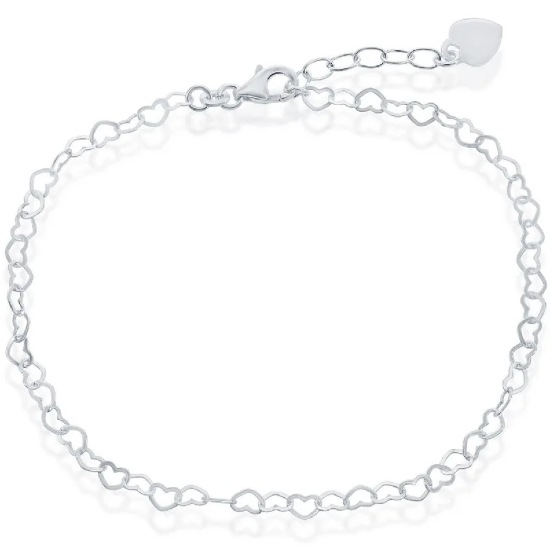 diamond anklet for women-Classic Women's Anklet - Sterling Silver with Hanging Heart | R-9039-10