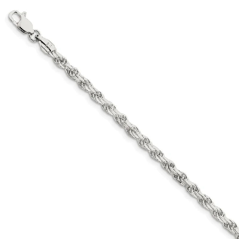 holiday anklet for women-Sterling Silver 3.5mm Diamond-cut Rope Chain Anklet, 9 Inch