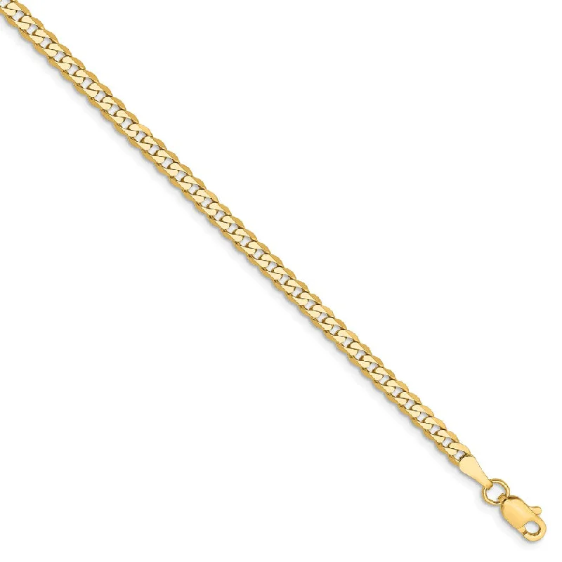 zirconia bracelet for women-14k Yellow Gold 2.9mm Solid Beveled Curb Chain Anklet, 9 Inch