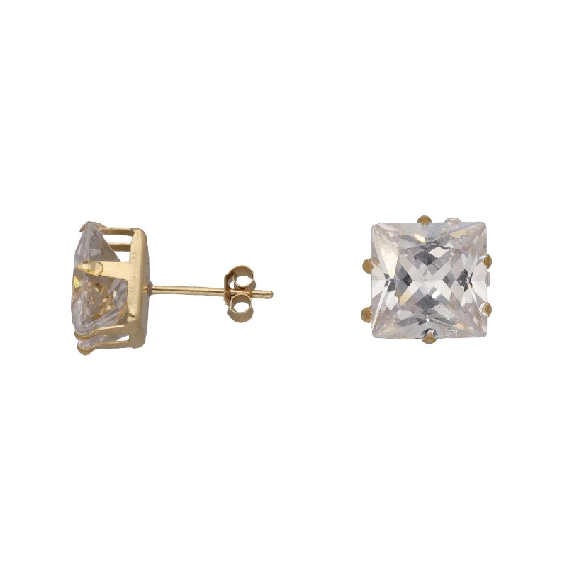 animal earrings for women-New 9ct Gold Cubic Zirconia Square Stud Earrings