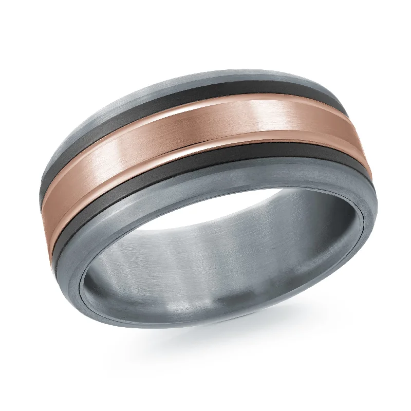 bridal engagement ring for women-Tantalum with Carbon Fiber and 14K Rose Gold Ring from the Tantalum Collection by Malo - MRDTC-018-8BP