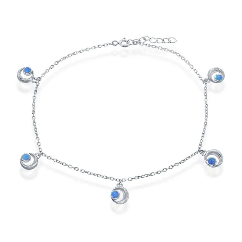 elegant gold bracelet for women-Opalata Women's Anklet - Sterling Silver Blue Opal Crescent Moon | R-9239