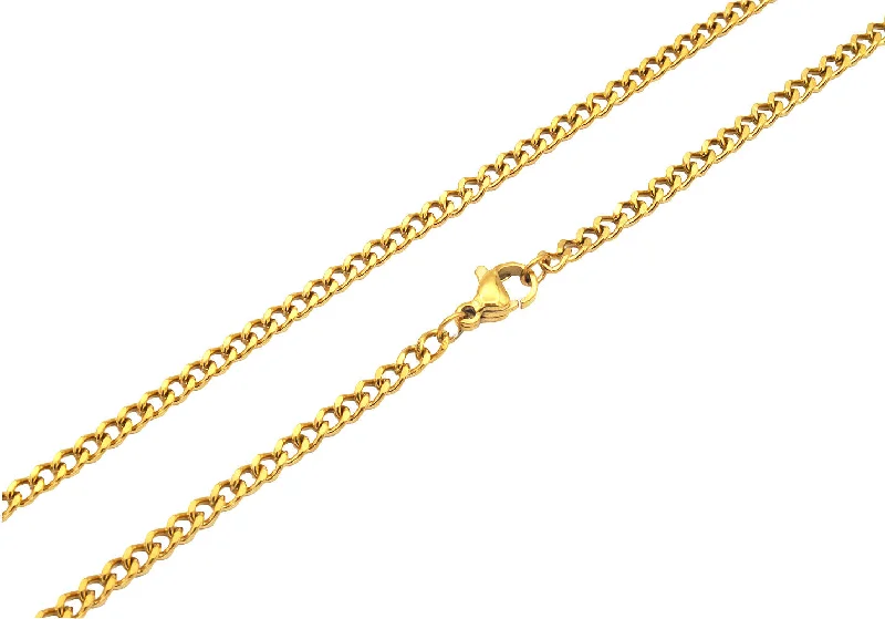 gemstone necklace for women-Mens 3MM Gold Stainless Steel Curb Chain Necklace