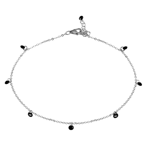 modern bracelet for women-Silver 925 Rhodium Plated Dangling Black CZ Anklet