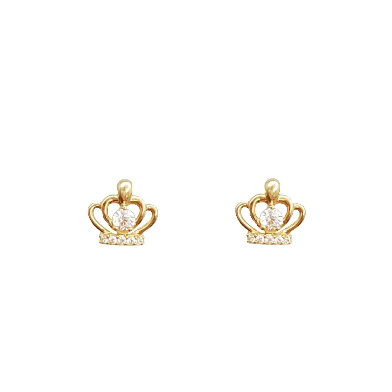 rhinestone earrings for women-Outline Crown Stud Earrings (14K)