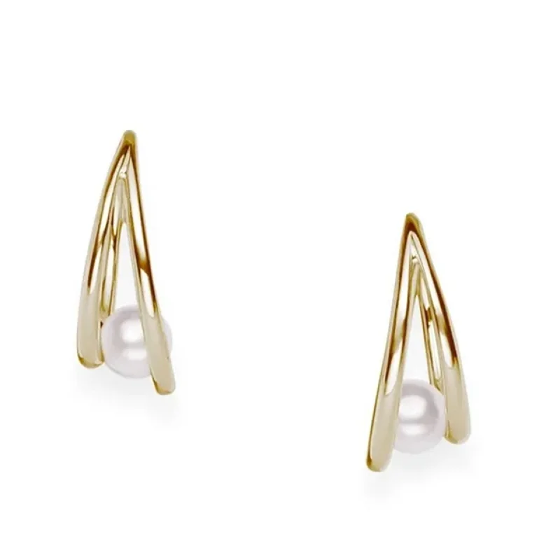 small earrings for women-18ct Yellow Gold Cultured Pearl Split Hoop Earrings