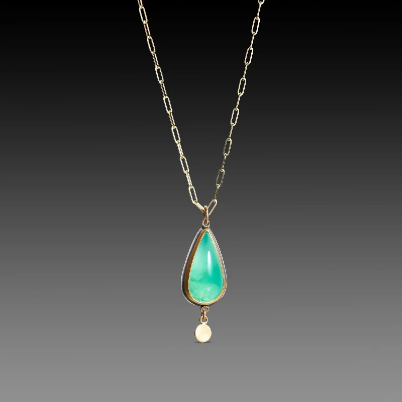 silver pendant necklace for women-Chrysoprase Teardrop Necklace