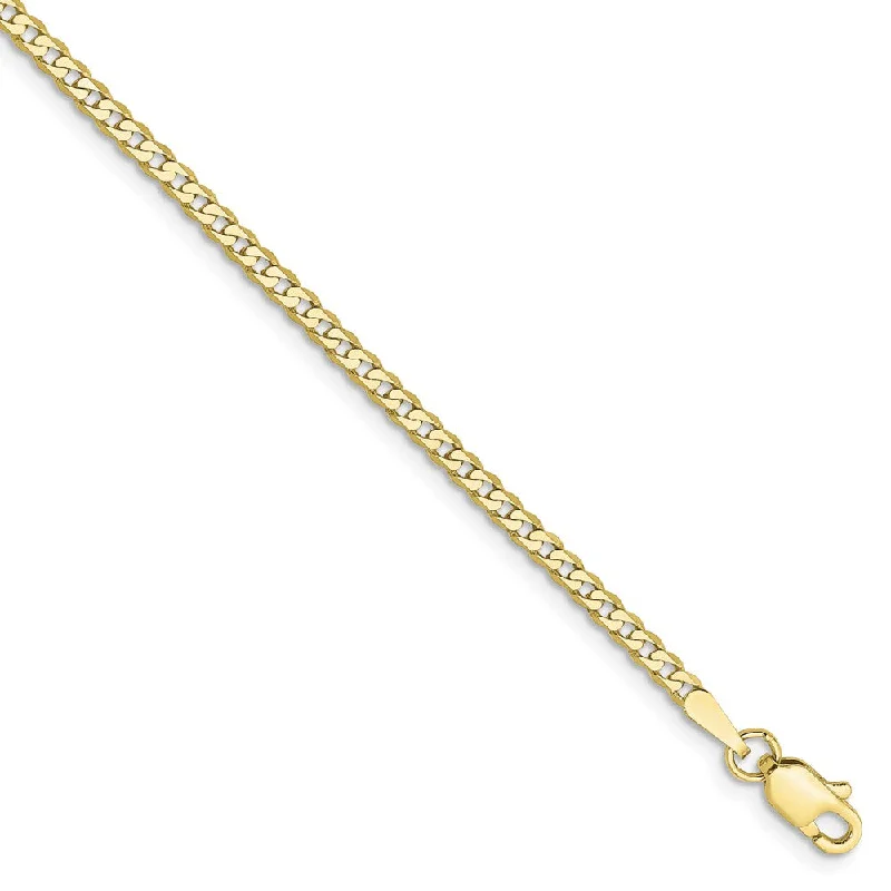 sparkly bracelet for women-2.2mm 10k Yellow Gold Flat Beveled Curb Chain Anklet