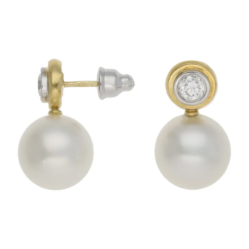 silver earrings for women-18ct Gold 0.66ct Diamond & Cultured Pearl Drop Earrings