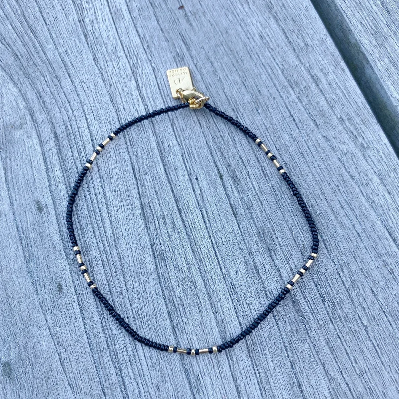 infinity bracelet for women-JARA BLACK + GOLD BEADED ANKLET