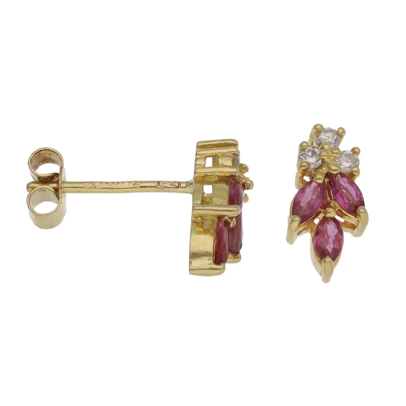 geometric earrings for women-18ct Gold Ruby & 0.06ct Diamond Stud Earrings