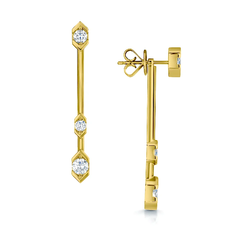 diamond earrings for women-Nouveau Collection 18ct Yellow Gold Diamond Bar Drop Earrings