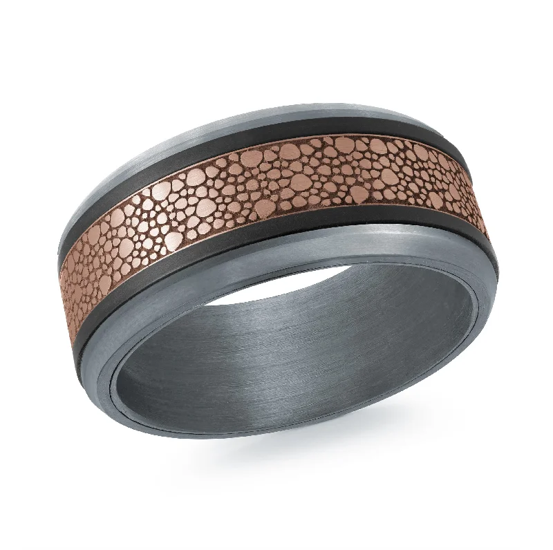 personalized engagement ring for women-Tantalum with Carbon Fiber and 14K Rose Gold Ring from the Tantalum Collection by Malo - MRDTC-020-9BP