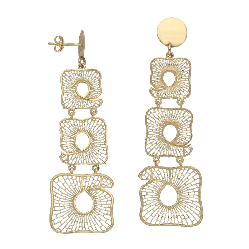 luxury earrings for women-New 18ct Gold Large Drop/Dangle Earrings