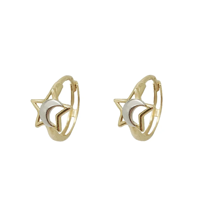 gold earrings with gemstones for women-Star Moon Huggies CZ Earrings (14K)