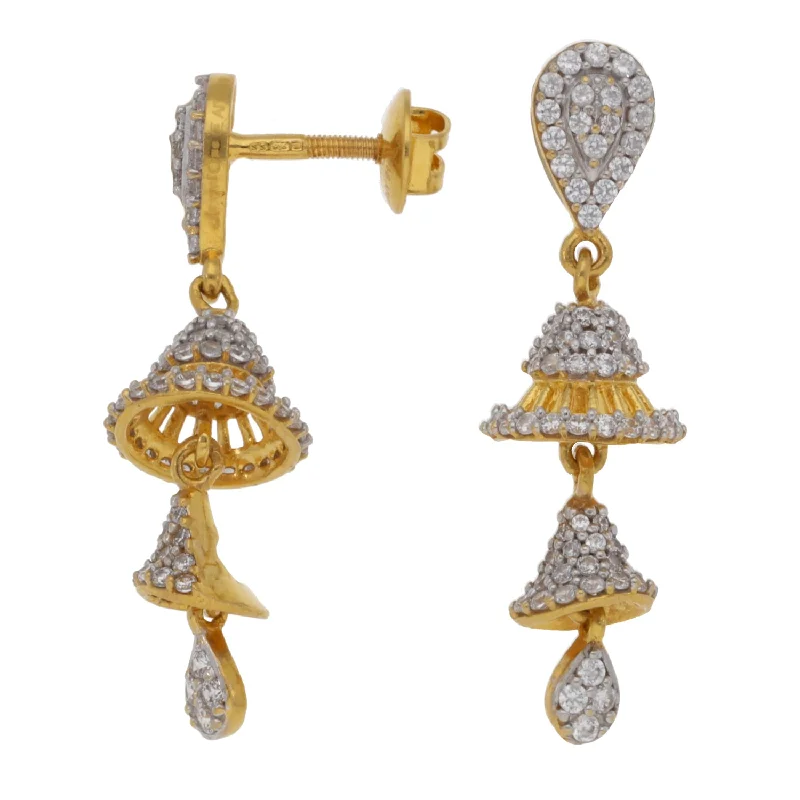 small silver earrings for women-22ct Gold Cubic Zirconia Drop Earrings