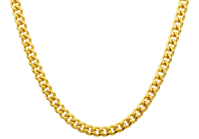 sterling silver necklace for women-Mens 8mm Gold Stainless Steel Cuban Link Chain Necklace With Box Clasp