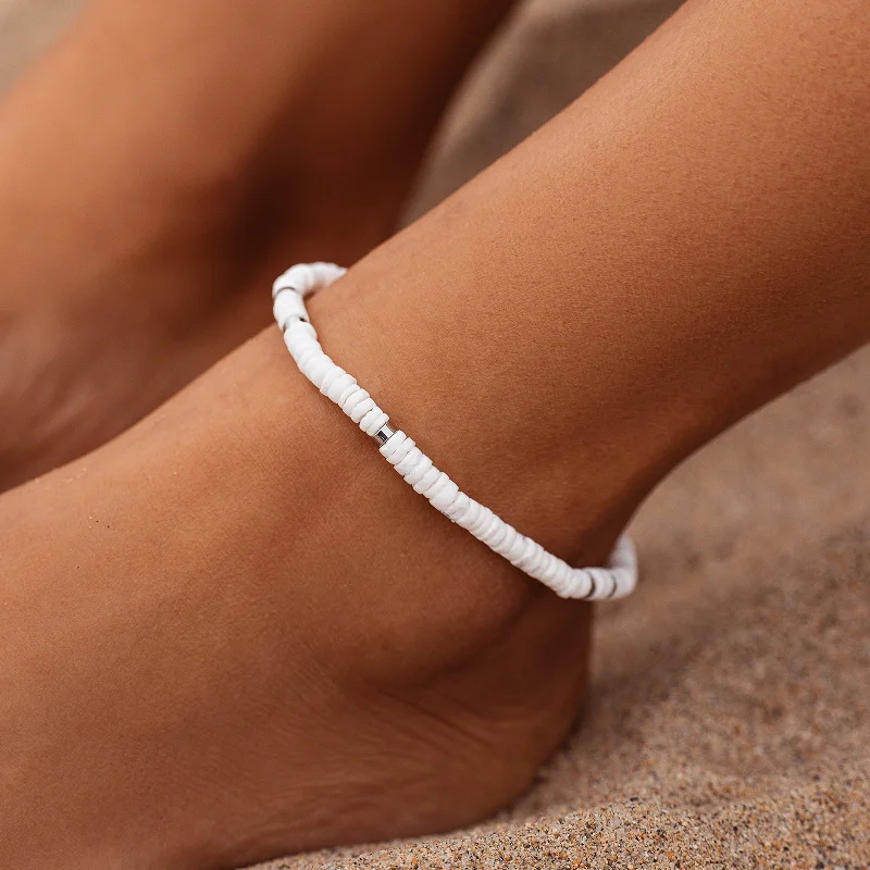 flower bracelet for women-Puka Shell Stretch Anklet