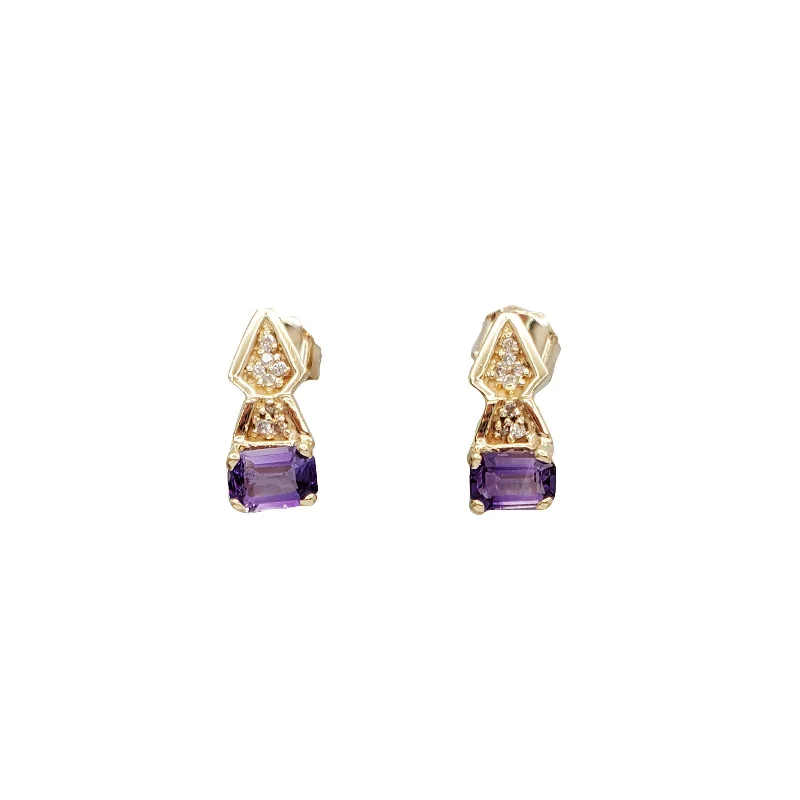 pearl earrings for women-Emerald Cut Amethyst Stud Earrings (14K)