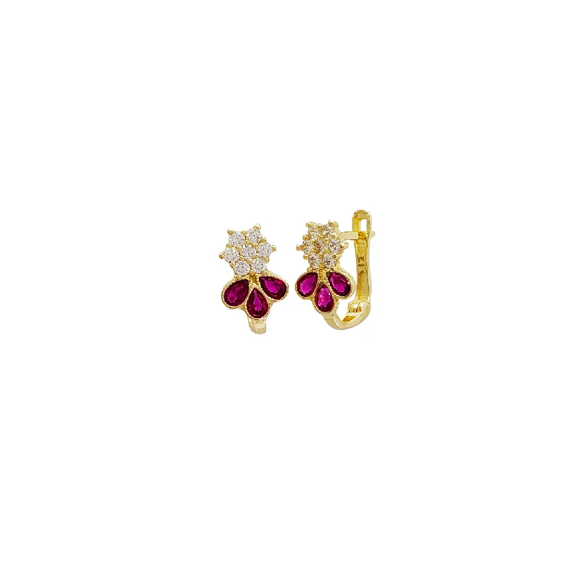 bar earrings for women-Cubic  Zirconia Flower Earrings (14K)