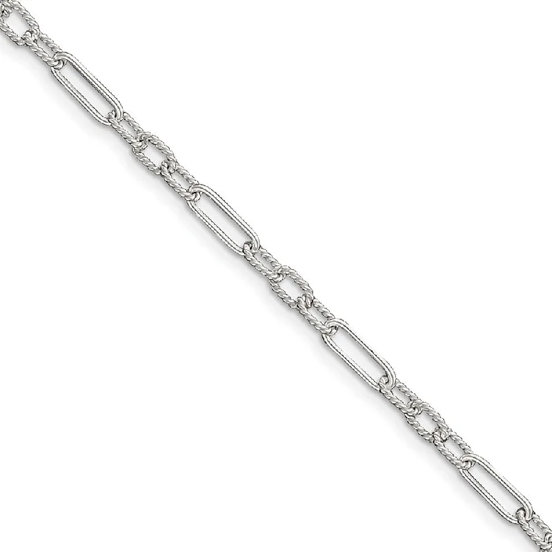 vintage anklet for women-Sterling Silver 4mm, Open Fancy Link Anklet, 10 Inch