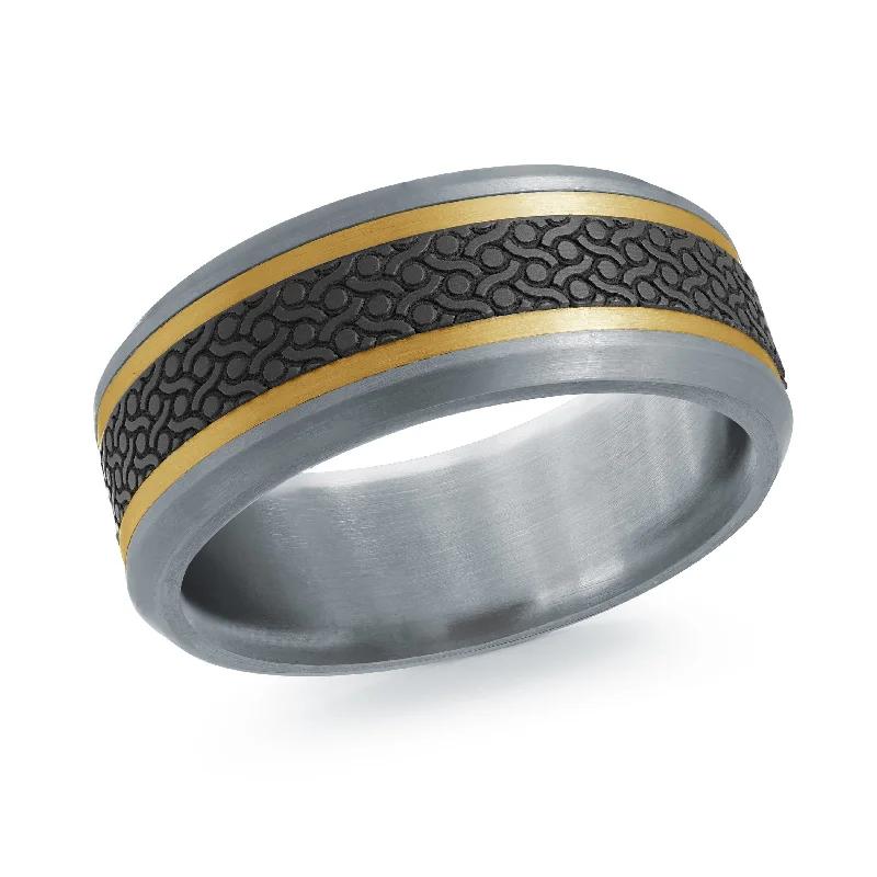 rose gold solitaire engagement ring for women-14K Yellow Gold with Carbon Fiber Ring from the Tantalum Collection by Malo - MRDTC-013-8YB