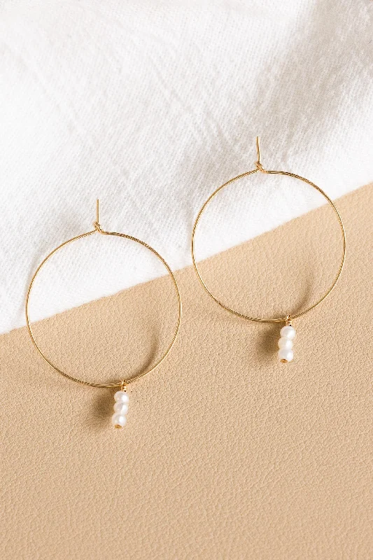 double hoop earrings for women-Mini Round Pearl Dainty Hoops