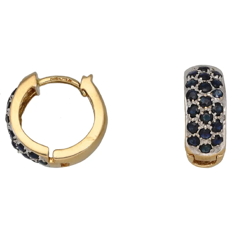 luxury hoop earrings for women-9ct Gold Sapphire Hoop Earrings