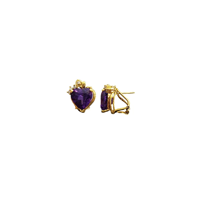 crystal earrings for women-Amethyst Heart Stud Earrings (18K)