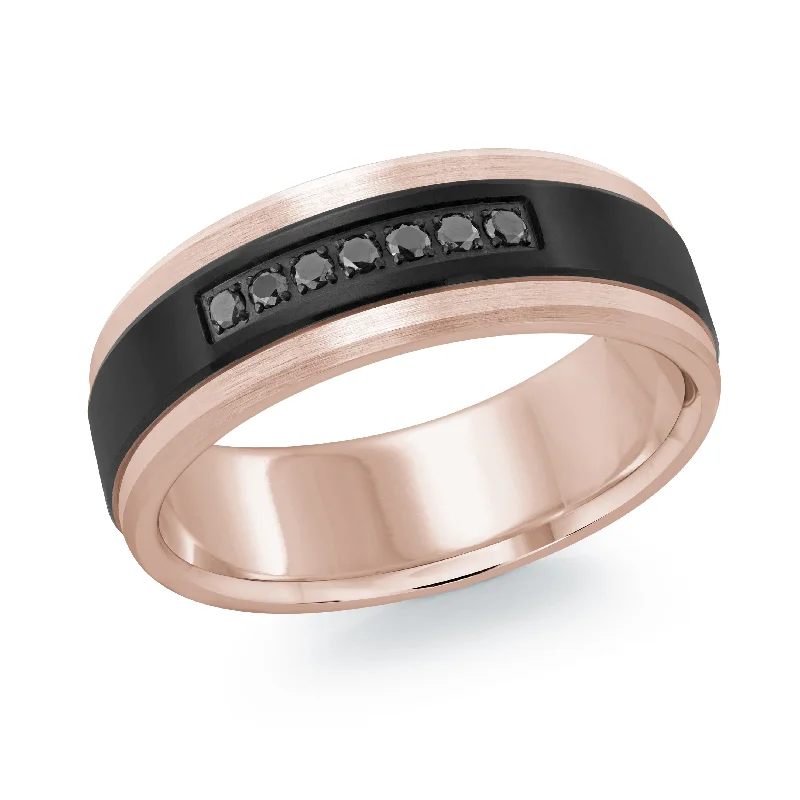 engagement ring with side stones for women-14K Rose Gold with Carbon Fiber Ring from the Titanium Collection by Malo - MRDTI-022-7PBD